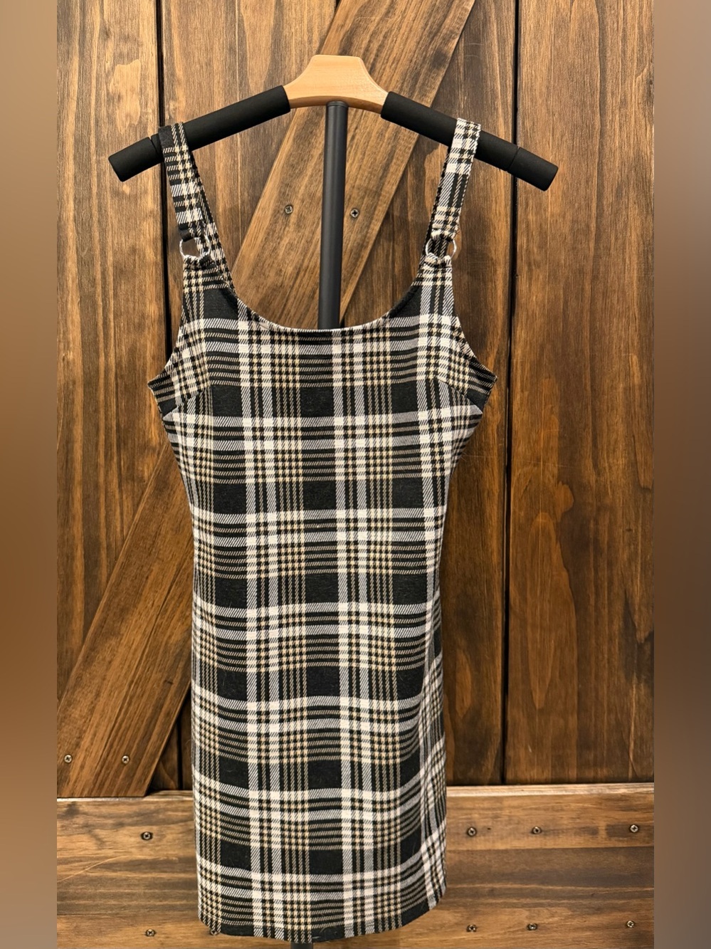 Forever 21 Black & Cream Plaid Tank Dress Size M